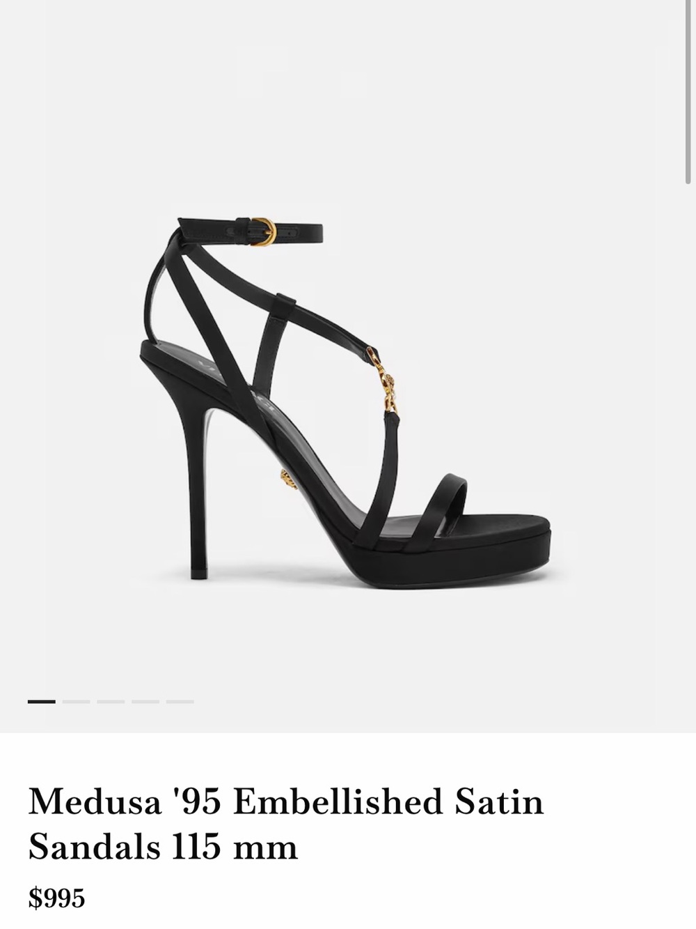 Versace Medusa '95 Black Satin Strappy Heels with Gold Accents